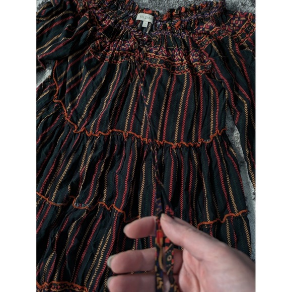 Peasant Tiered Off The Shoulder‎ Tunic Dress Black Orange - Picture 4 of 8
